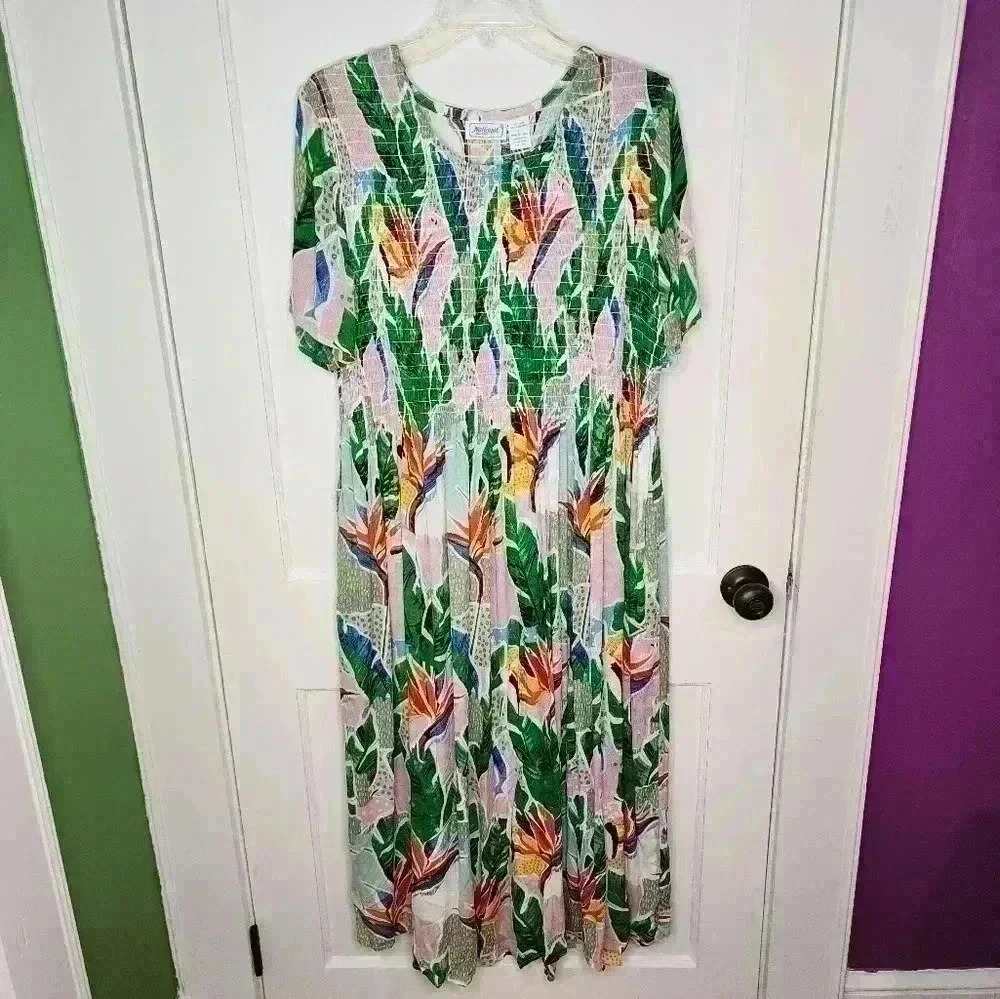 Sz Large National Summer Vacation Rayon Dress Muumuu Mumu Colorful Floral